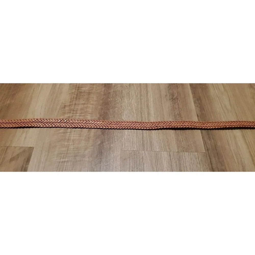 Anne Klein Women's Sz M/L Brown Braided‎ Leather Belt Reversable Silver Buckle
